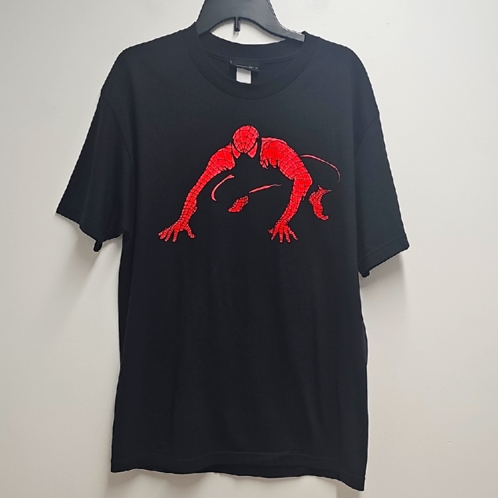 Spiderman 3 Black and Neon Red 100% Cotton Short Sleeve Tee 2007 Size L